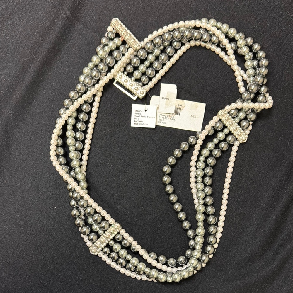 Chico’s Elegant Gray, White and Black Pearl Belt